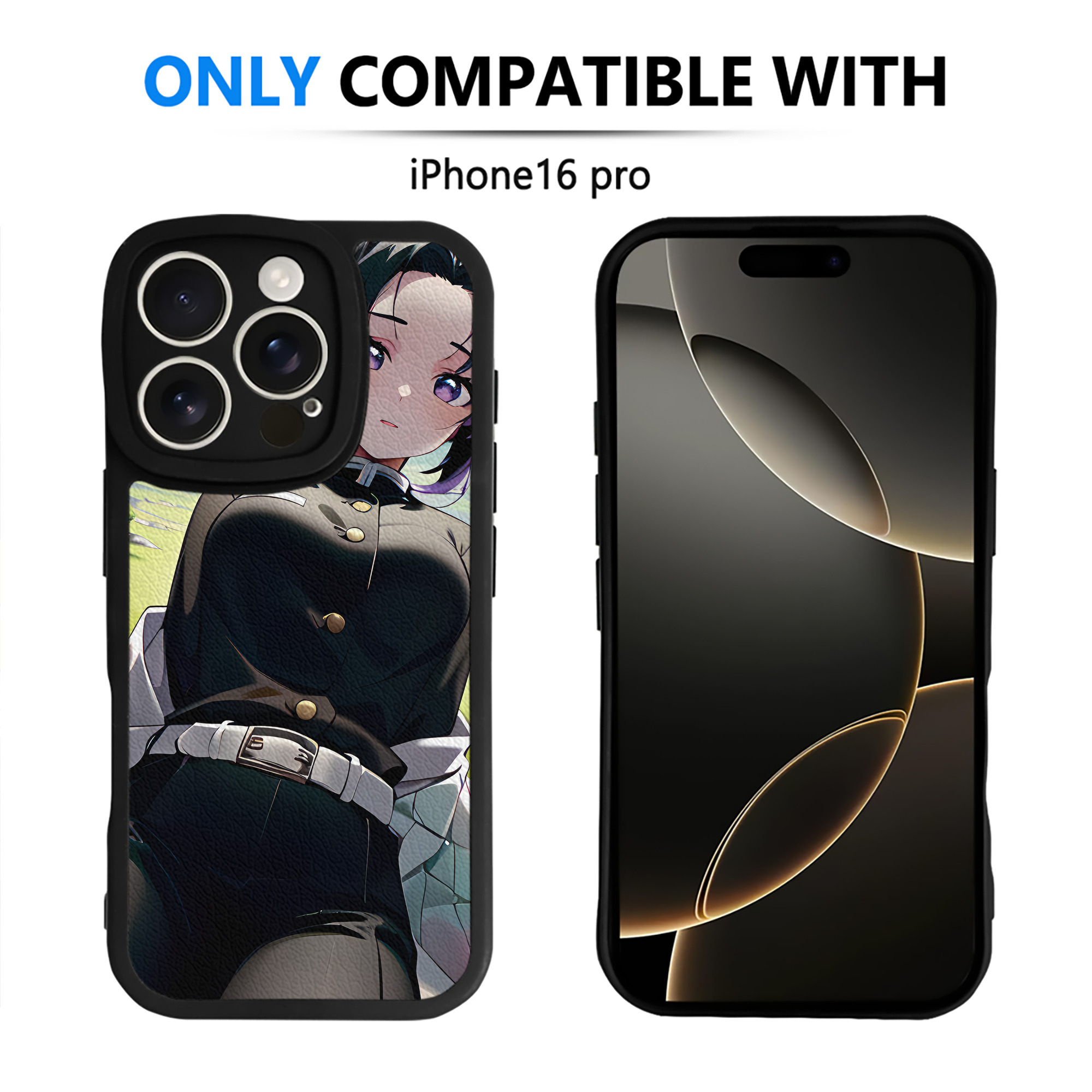 （画像用） 鬼滅の刃（きめつのやいば）蟲柱-胡蝶 しのぶ／こちょう しのぶ Kochou Shinobu 【iPhone 16シリーズ対応】シリコンスマホケース（レザー調） 材質：シリコン